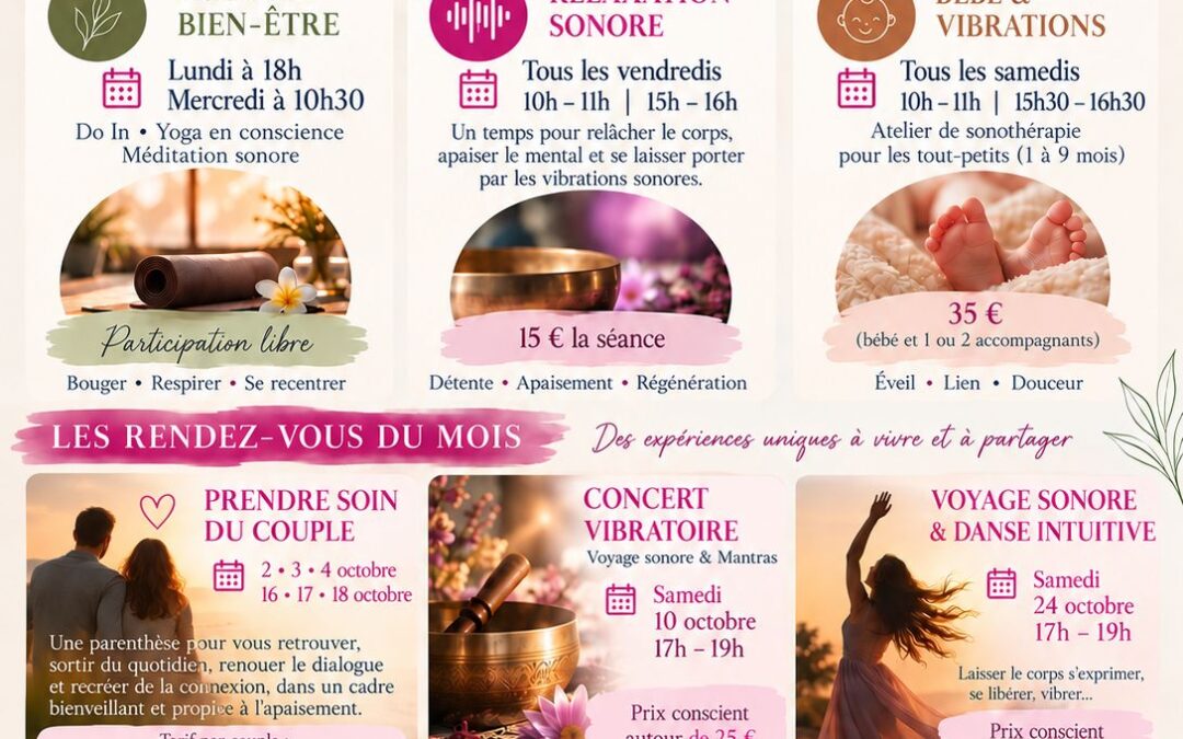 Les rendez-vous bien-être et sonothérapie près de Périgueux – Octobre